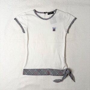 Pom Ponette minimalist plaid trim tee